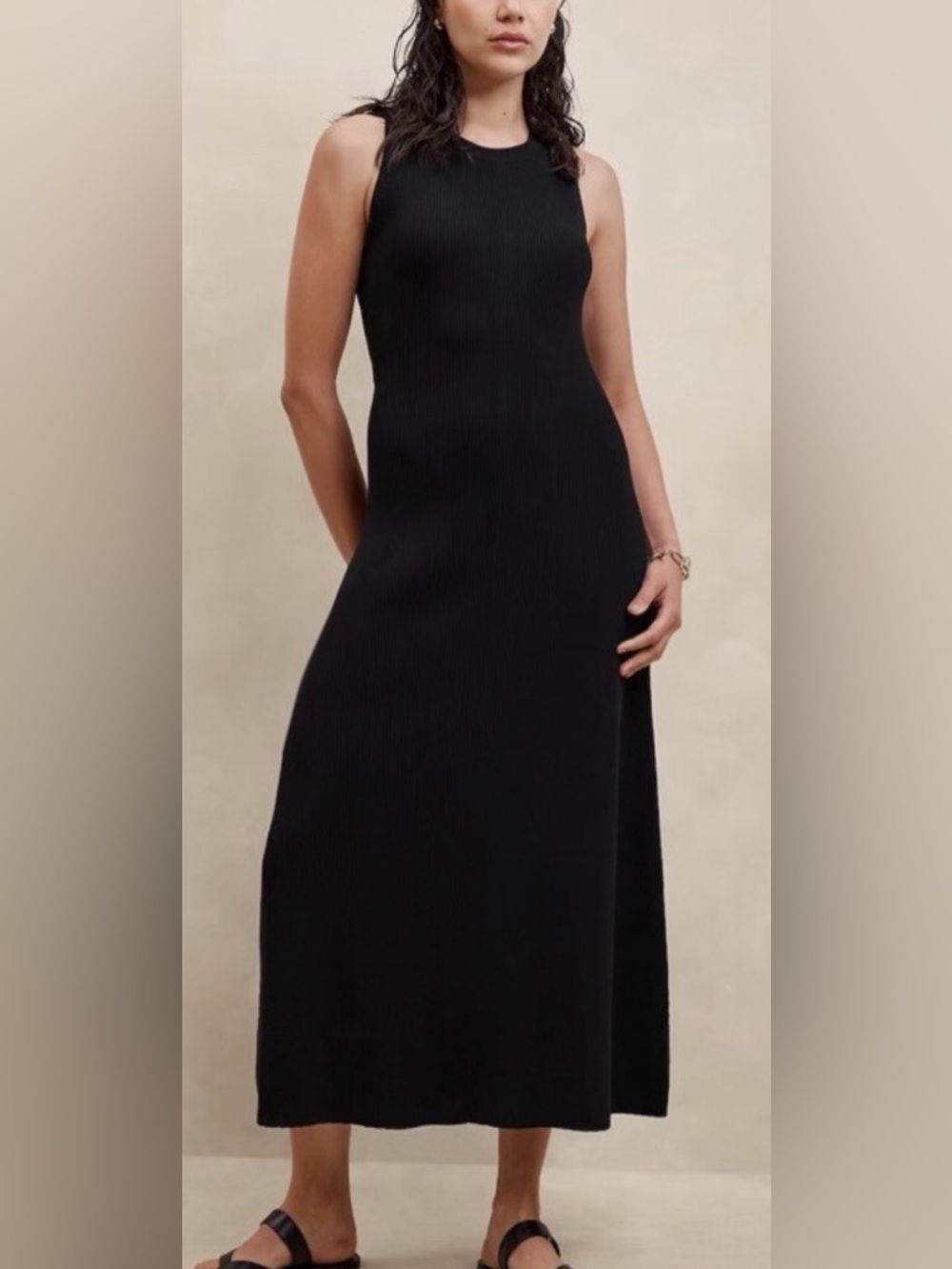 NWT Banana Republic Black Sleeveless Rib Knit Maxi Dress size M